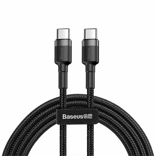 Cablu Date si Incarcare USB-C - USB-C Baseus Cafule, 60W, 2m, Set 2 bucati, Negru E0418501