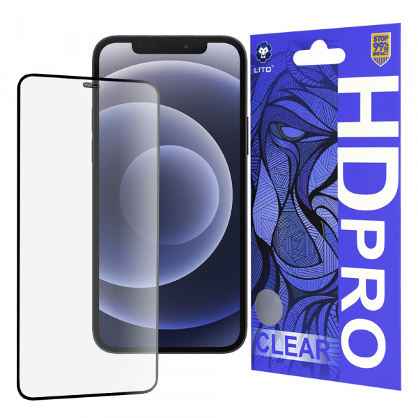 Folie de protectie Ecran Lito HD Pro Clear pentru Apple iPhone 12 / 12 Pro, Sticla Securizata, Full Glue, Neagra