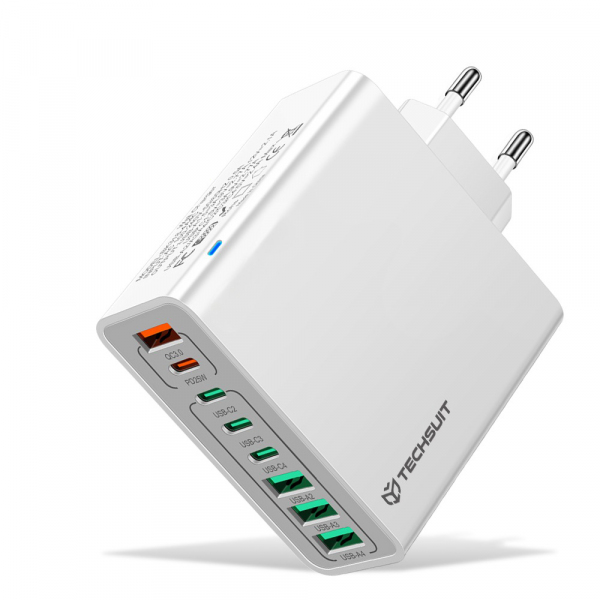 Incarcator Retea Techsuit CHPD224, 65W, 3.25A, 4 x USB-A - 4 x USB-C, Alb