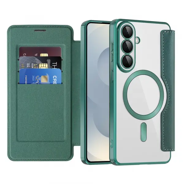 Husa MagSafe pentru Samsung Galaxy S26 S942, Techsuit, SmartMag Book, Verde