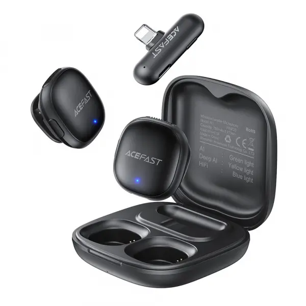 Lavaliera Acefast R1, Lightning, Set 2 bucati, Neagra