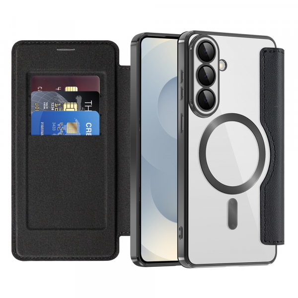 Husa MagSafe pentru Samsung Galaxy S26 Plus S947, Techsuit, SmartMag Book, Neagra