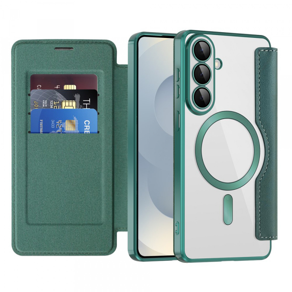 Husa MagSafe pentru Samsung Galaxy S26 Plus S947, Techsuit, SmartMag Book, Verde