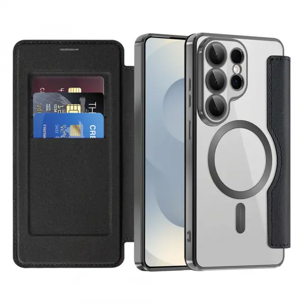 Husa MagSafe pentru Samsung Galaxy S26 Ultra S948, Techsuit, SmartMag Book, Neagra