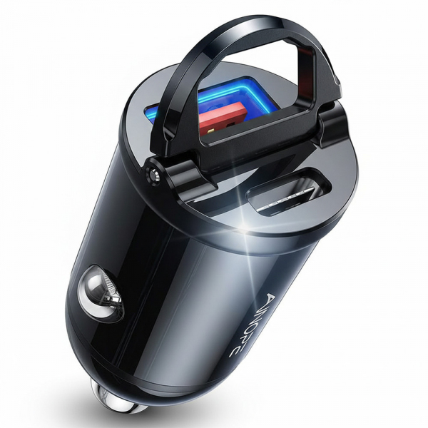 Incarcator Auto Ainope, 30W, 5A, 1 x USB-A - 1 x USB-C, Negru