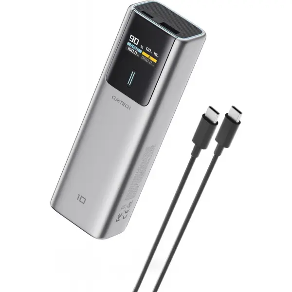 Baterie Externa Cuktech, 10000mAh, 150W, QC + PD, 1 x USB-A - 1 x USB-C, Gri CKPB100PGLBK