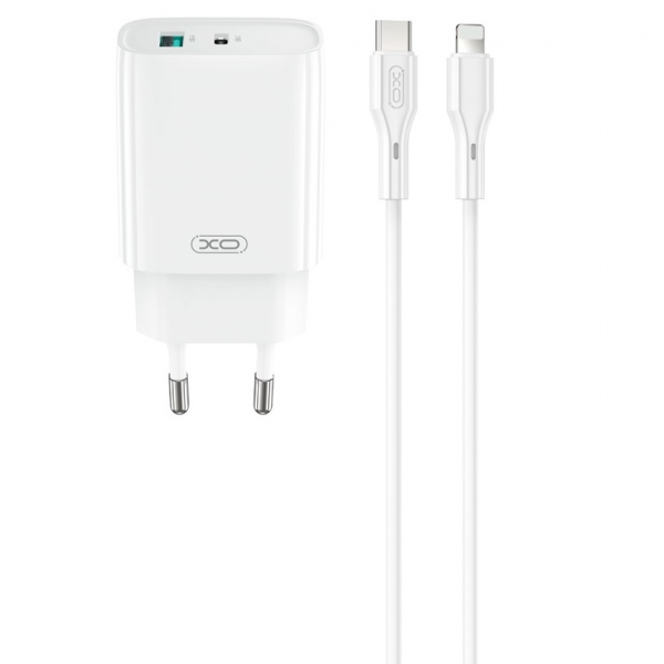 Incarcator Retea Cu Cablu Lightning XO Design CE30, 30W, 3A, 1 x USB-A - 1 x USB-C, Alb