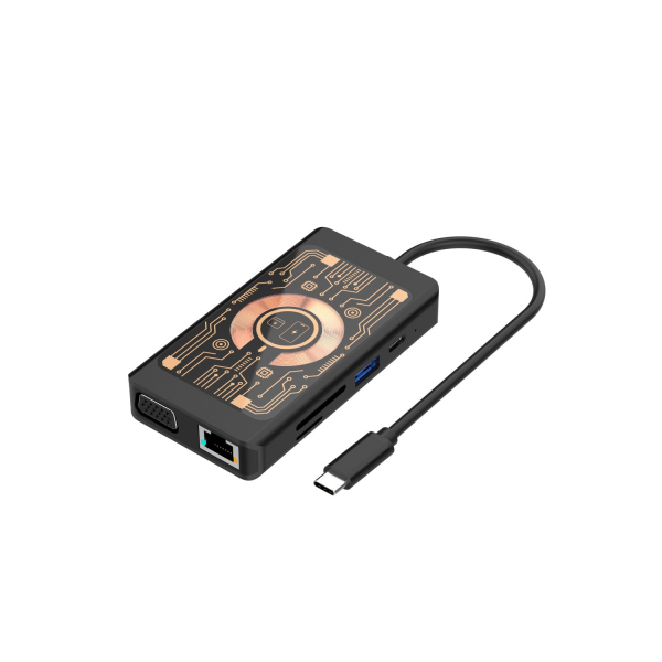 Hub USB-C cu Incarcare Wireless QI Qualo QTPB5-HUB-18, 9in1, Gri