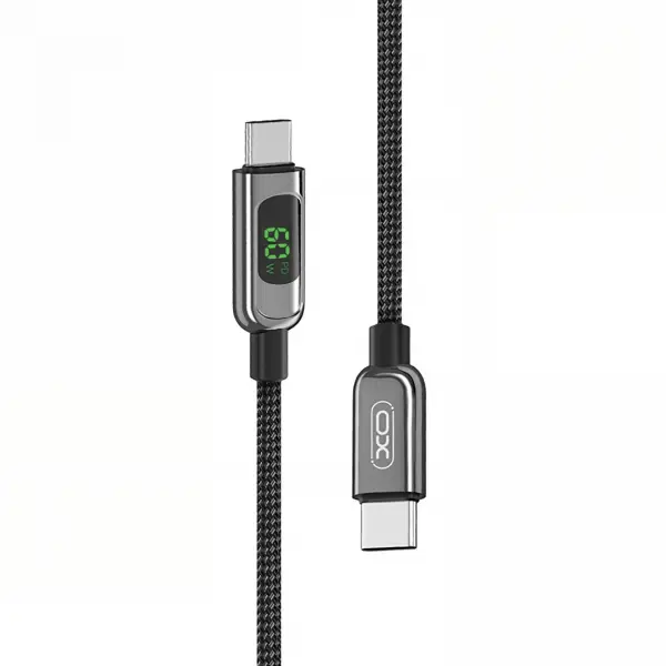 Cablu Date si Incarcare USB-C - USB-C XO Design NB-Q203B Display, 60W, 1m, Negru