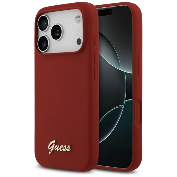 Husa MagSafe pentru Apple iPhone 17 Pro, Guess, Script Metal Logo, Rosie