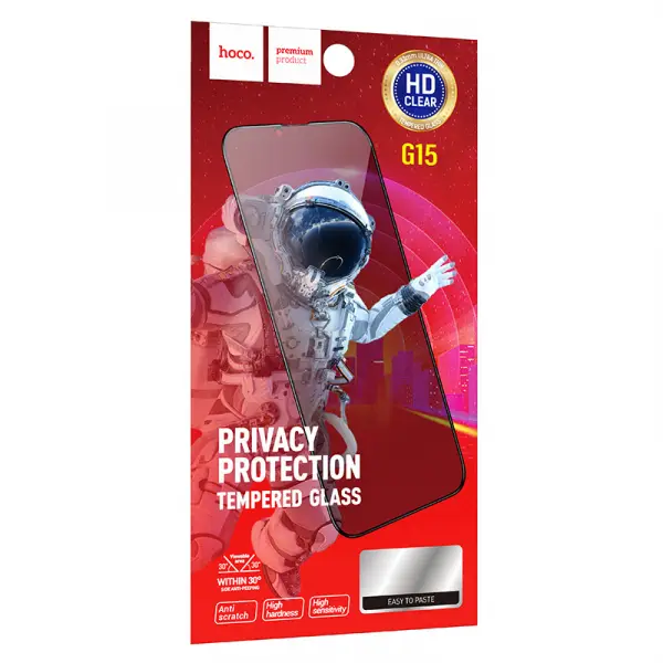 Folie de protectie Ecran Privacy HOCO G15 pentru Apple iPhone 16 Plus / 15 Plus, Sticla Securizata, Full Glue, 5D