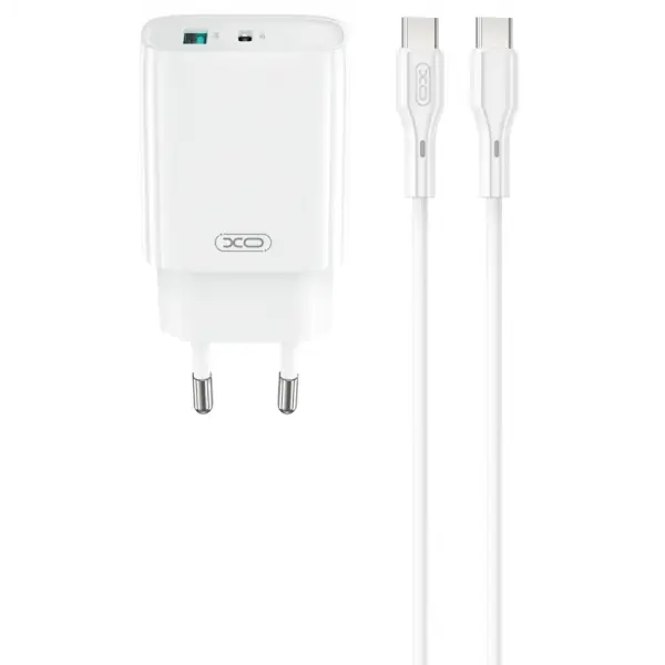 Incarcator Retea Cu Cablu USB-C XO Design CE30, 30W, 3A, 1 x USB-A - 1 x USB-C, Alb