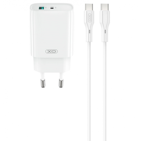 Incarcator Retea Cu Cablu USB-C XO Design CE30, 30W, 3A, 1 x USB-A - 1 x USB-C, Alb