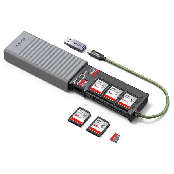 Cititor Card USB / USB-C cu Organizator UGREEN CM856 (55899), 2 x SD - microSD, Gri