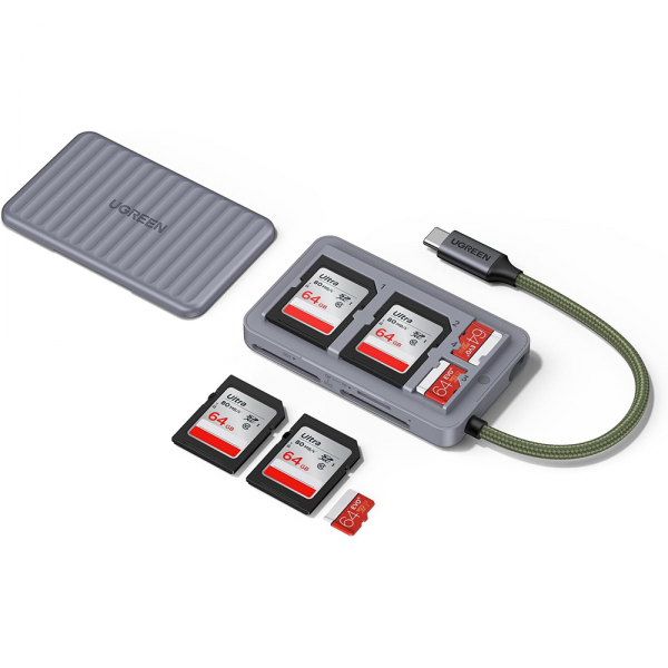 Cititor Card USB-C cu Organizator UGREEN 55886, 2 x SD - microSD, Gri