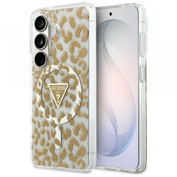 Husa MagSafe pentru Samsung Galaxy S26 S942, Guess, IML Leopard Pattern, Maro