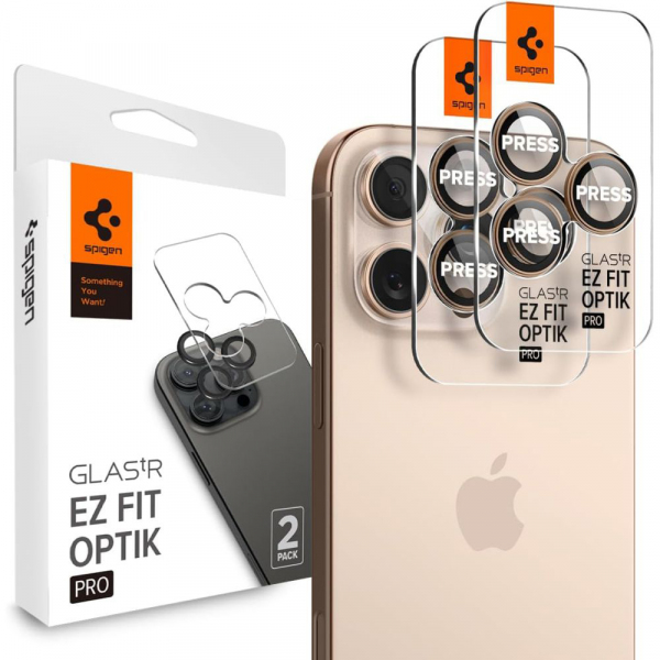 Folie de protectie Camera Spate Spigen GlastR EZ FIT Optik Pro pentru Apple iPhone 16 Pro, Sticla Securizata, Set 2 bucati, Bronz AGL08862
