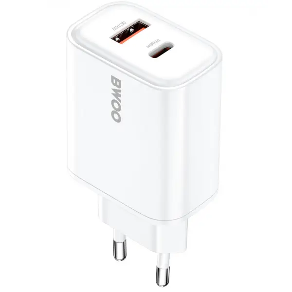Incarcator Retea BWOO CDA207, 36W, 3A, 1 x USB-A - 1 x USB-C, Alb