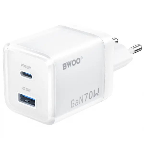 Incarcator Retea BWOO CDA224, 70W, 3.25A, 1 x USB-A - 1 x USB-C, Alb