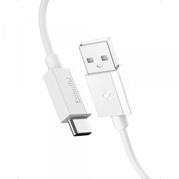 Cablu Date si Incarcare USB-A - USB-C Spigen Essential, 60W, 2m, Alb ACA08716