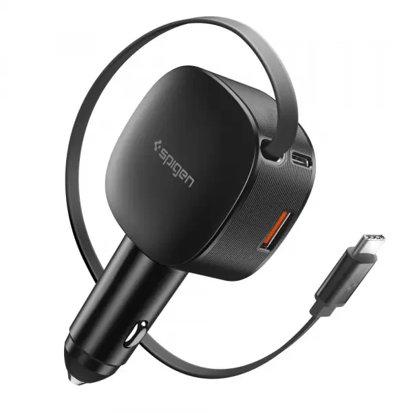 Incarcator Auto Cu Cablu USB-C Spigen EV603BT Essential, 60W, 3A, 1 x USB-A - 1 x USB-C, Negru