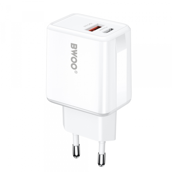 Incarcator Retea BWOO CDA182, 38W, 3A, 1 x USB-A - 1 x USB-C, Alb