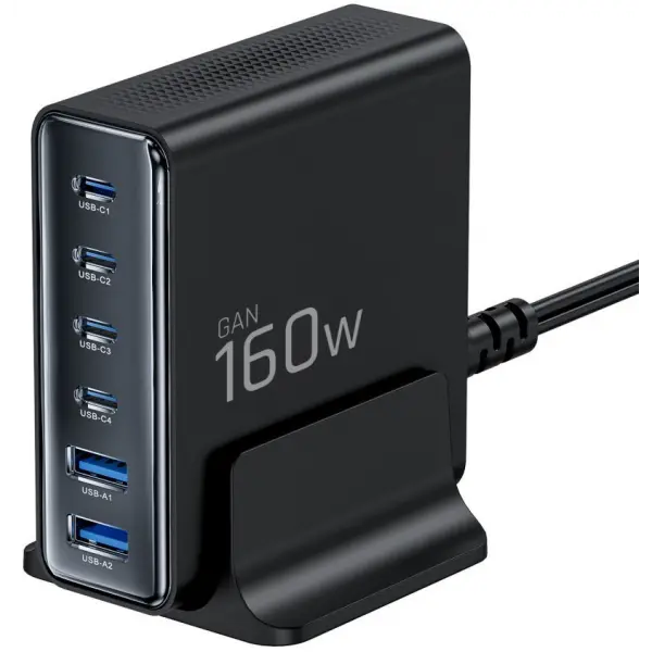 Incarcator Statie Tech-Protect DC160W-GAN, 160W, 5A, 2 x USB-A - 4 x USB-C, Negru