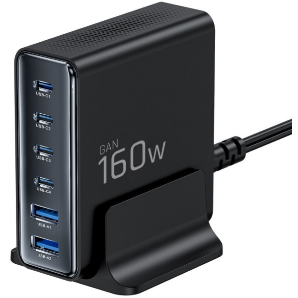Incarcator Statie Tech-Protect DC160W-GAN, 160W, 5A, 2 x USB-A - 4 x USB-C, Negru