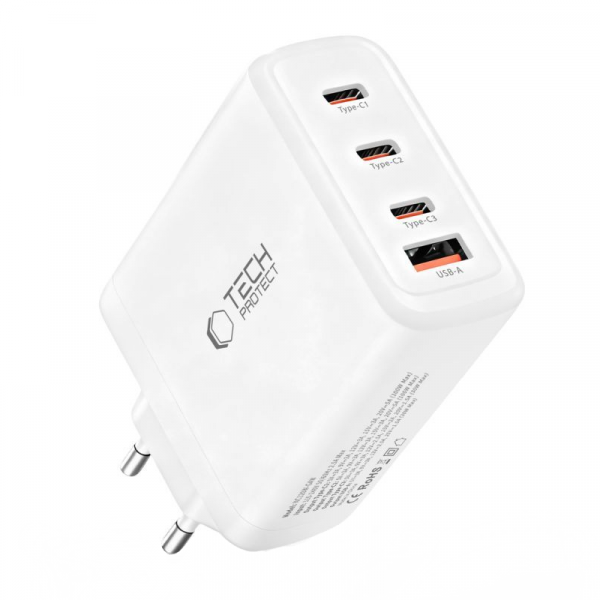 Incarcator Retea Tech-Protect NC120W-GAN, 120W, 5A, 1 x USB-A - 3 x USB-C, Alb