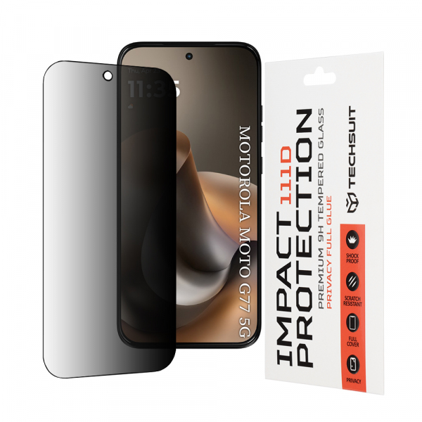 Folie de protectie Ecran Privacy Techsuit pentru Motorola Moto G77 / G67, Sticla Securizata, Full Glue, 111D