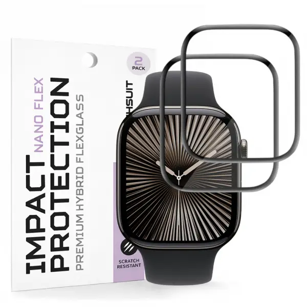 Folie Protectie Techsuit Nano Flex pentru Apple Watch Series 10 / 11 42mm, Set 2 bucati, Plastic, Neagra