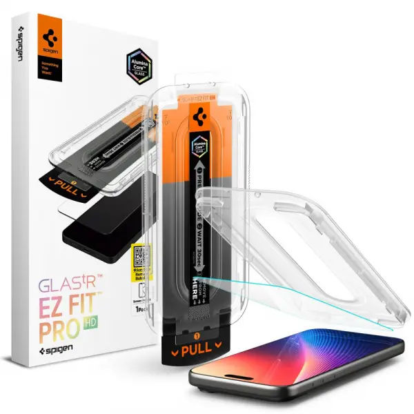 Folie de protectie Ecran Spigen GlastR EZ FIT Pro pentru Apple iPhone 17 Pro / 17 / 16 Pro, Sticla Securizata, Full Glue