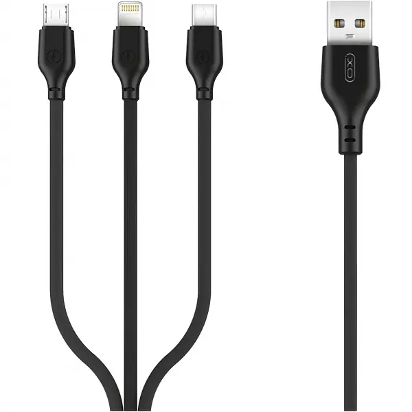 Cablu Incarcare USB-A - Lightning / microUSB / USB-C XO Design NB103 3in1, 10W, 1m, Negru