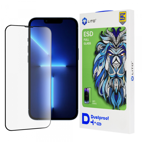 Folie de protectie Ecran Lito D+ Pro Dustproof pentru Apple iPhone 14 Plus / 13 Pro Max, Sticla Securizata, Full Glue, Neagra