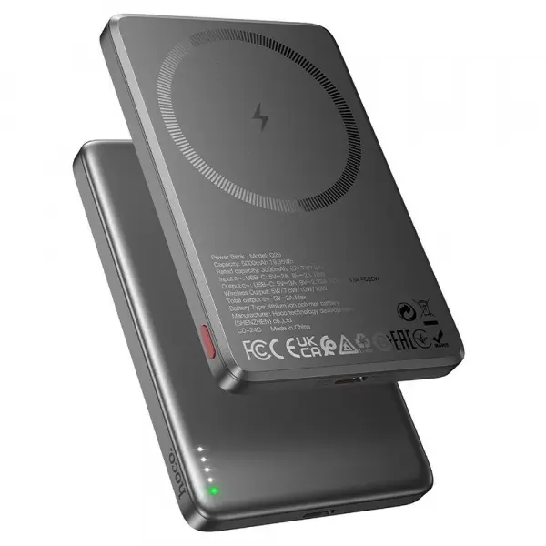 Baterie Externa Wireless HOCO Q26, 5000mAh, 20W, PD + FQI, 1 x QI - 1 x USB-C, Gri