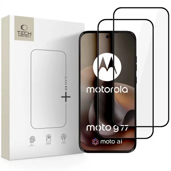 Folie de protectie Ecran Tech-Protect FIT+ pentru Motorola Moto G77 / G67, Sticla Securizata, Full Glue, Set 2 bucati, 2.5D, Neagra