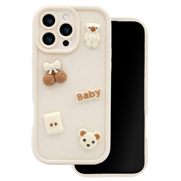 Husa pentru Apple iPhone 17, OEM, Ultra Trendy 3D Bear, Bej