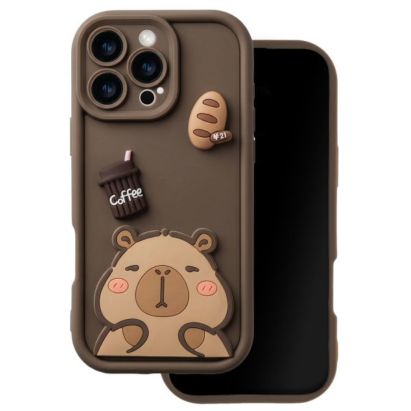 Husa pentru Apple iPhone 16 Pro, OEM, Ultra Trendy 3D Capybara, Maro