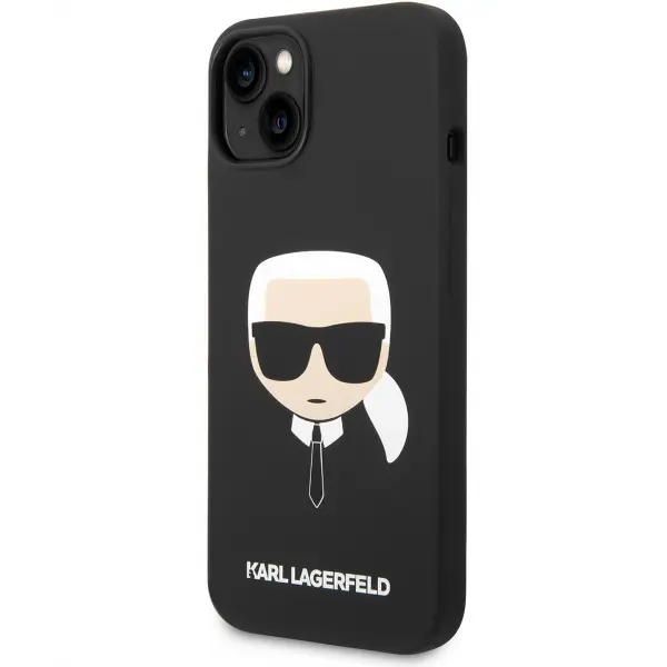 Husa MagSafe pentru Apple iPhone 14 Plus, Karl Lagerfeld, Liquid Silicone Karl Head, Neagra