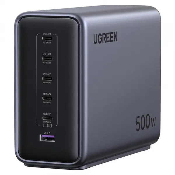 Incarcator Statie UGREEN Nexode X759 (55550B), 500W, 5A, 1 x USB-A - 5 x USB-C, Gri