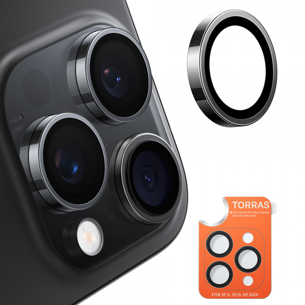 Folie de protectie Camera Spate Torras Lensguard pentru Apple iPhone 16 Pro Max / 16 Pro, Sticla Securizata, Neagra