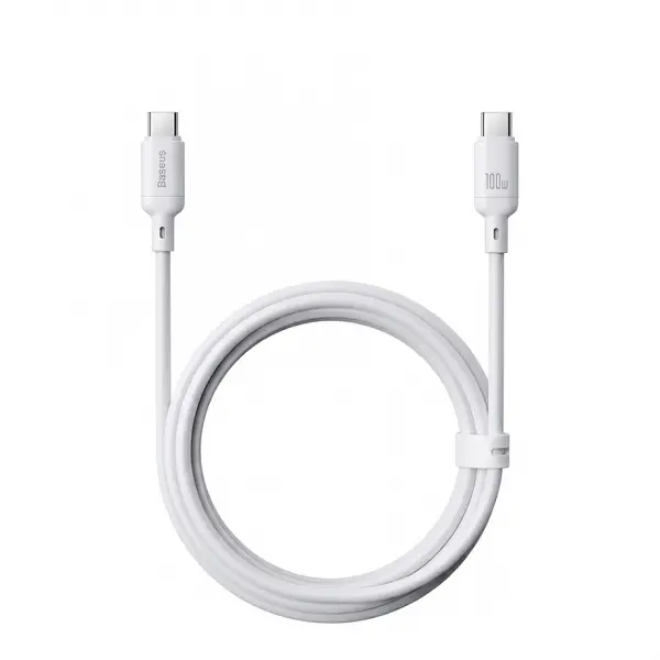 Cablu Date si Incarcare USB-C - USB-C Baseus Silky, 100W, 2m, Alb