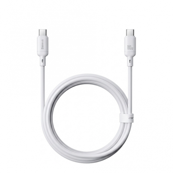 Cablu Date si Incarcare USB-C - USB-C Baseus Silky, 100W, 2m, Alb
