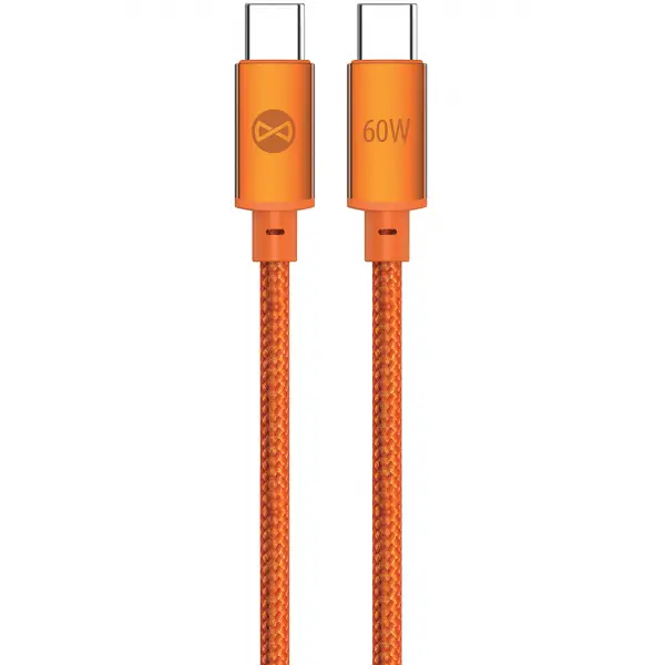 Cablu Date si Incarcare USB-C - USB-C Forever Saffron, 60W, 1m, Portocaliu