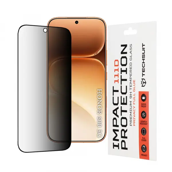 Folie de protectie Privacy Techsuit pentru Honor 600 Pro / 600, Sticla Securizata, Full Glue, 111D
