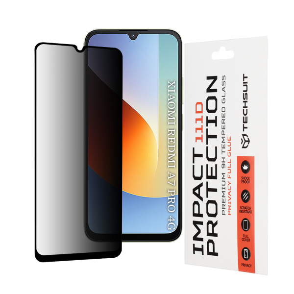 Folie de protectie Ecran Privacy Techsuit pentru Xiaomi Redmi A7 Pro 4G, Sticla Securizata, Full Glue, 111D
