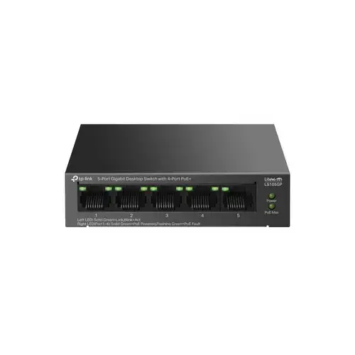 Switch TP-Link LS105GP Gigabit, 4 porturi PoE+, 65W, 10 Gbps, Negru