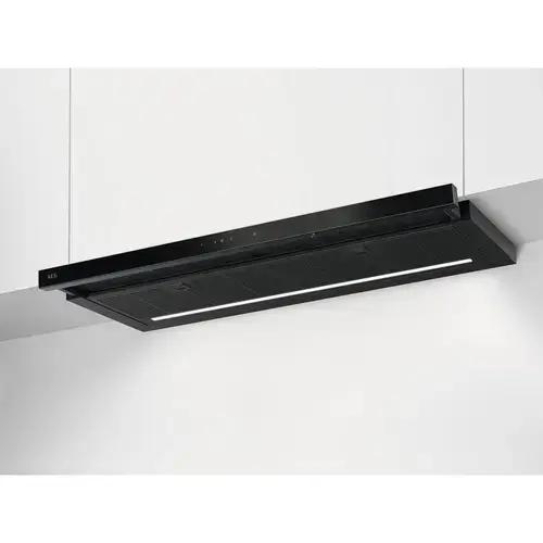 Hota telescopica incorporabila AEG GDP869PB, Panel frontal de sticla,Control electronic, Conectivitate plita; Functie Breeze, Perfect Illumination, Putere de absorbtie 650 mc/h, 90 cm (Negru)