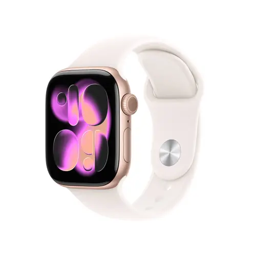 Smartwatch Apple Watch 11, GPS + Cellular, 42mm, Ecran Retina LTPO OLED, Chip S10 cu Procesor Dual-Core, 64GB Flash, Wi-Fi, Bluetooth, Carcasa Aluminiu, Curea Sport Band M/L (Auriu)
