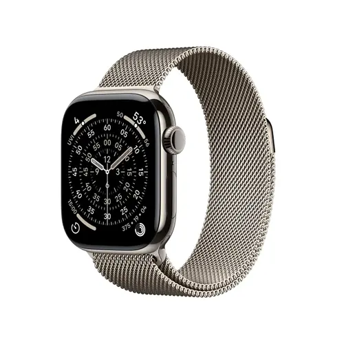 Smartwatch Apple Watch 11, GPS + Cellular, 46mm, Ecran Retina LTPO OLED, Chip S10 cu Procesor Dual-Core, 64GB Flash, Wi-Fi, Bluetooth, Carcasa Titan, Curea Milanese Loop S/M (Argintiu)